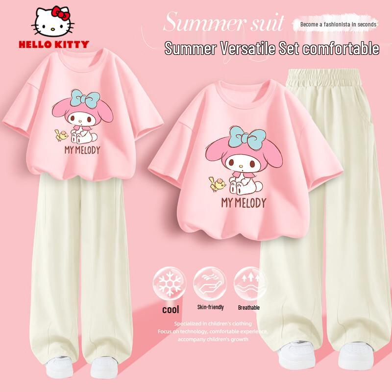 Hello Kitty Girls  Cotton Short Sleeve T-Shirt & Long Pants Set 140