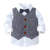 Baby Boy Gentleman Suit White Shirt with Bow Tie Striped VestTrousers 3Pcs Formal Kids Clothes Set