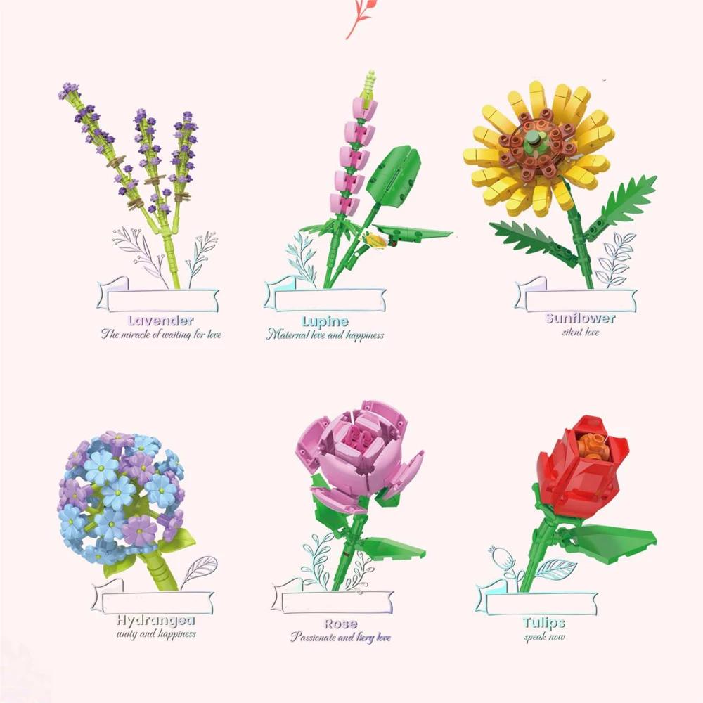Mini Flower Bouquet 3D Model Building Blocks Ideal Holiday Gift for Girls or Versatile Decoration Kids Toys