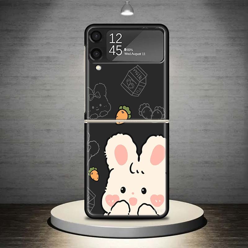 Cartoon Cute Little Rabbit Phone Case For Samsung Galaxy Z Flip 7 6 5 4 3 5G Cover ZFlip7 ZFlip6 ZFlip4 ZFlip5 ZFlip3 Coque Fund