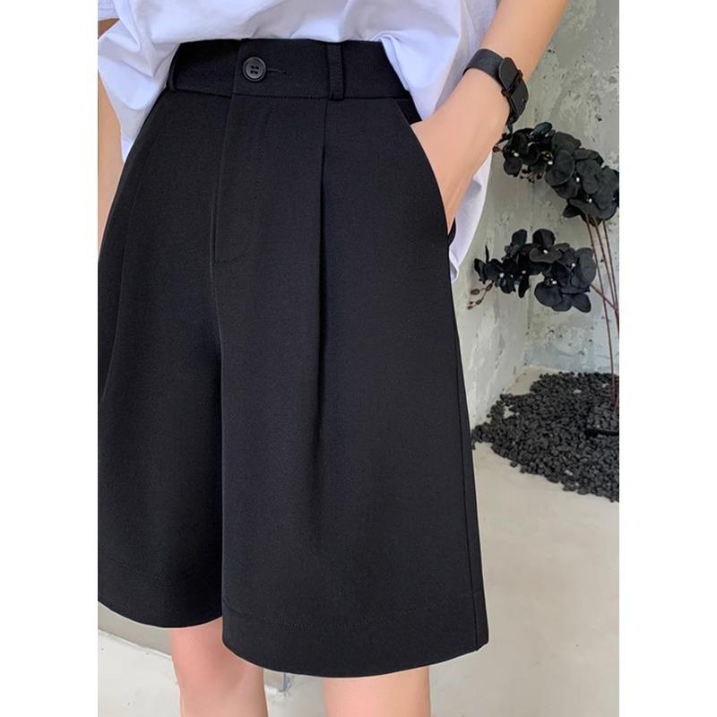 Women's High Waist Black A-line Casual Summer Shorts - Slimming, Loose Fit, Wide Leg, Mid-Length