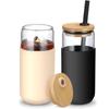 Silicone Glass Cup With Lid and Straw withProtective Sleeve Iced Coffee Glasses  Boba Tea