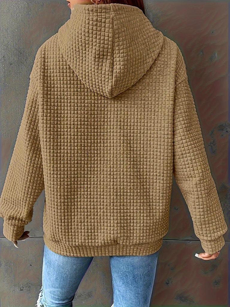 European and American Autumn/Winter Fashion Loose Fit Women's Solid Color Hooded Drawstring Sweatshirt.