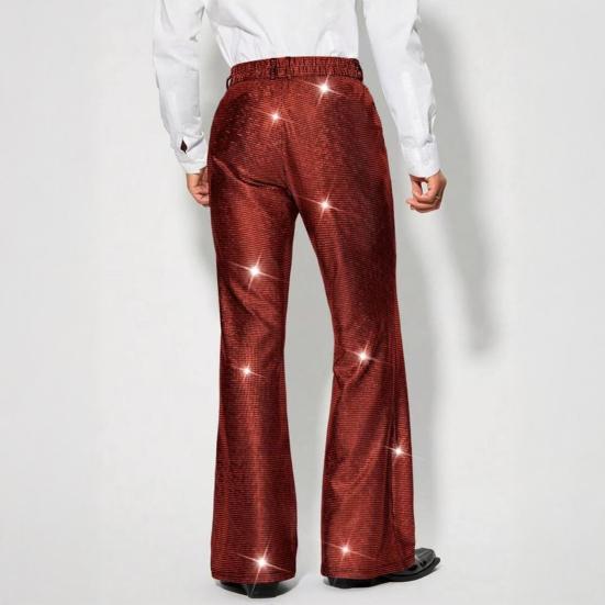 Men's Shiny Sequin Trousers Retro Elastic Waist Party Dance Pants Wide Leg Night Club Disco Pants for Stage Performance Hip-Hop Bar