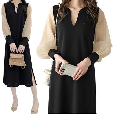 Langarm Chiffon Formell Perfekt für Hochzeiten und Sommer Schwarz x [RREMN] Damenkleid, Elegant, Lang, (JP, Alphabet, L, Beige) [Produktcode]