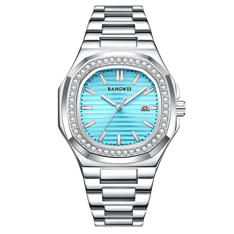 

Мужские часы Кварцевые Модные Ремешок из нержавеющей стали Водонепроницаемые Ночная подсветка Изысканные часы Relogios Masculino Silver band небесно-голубой