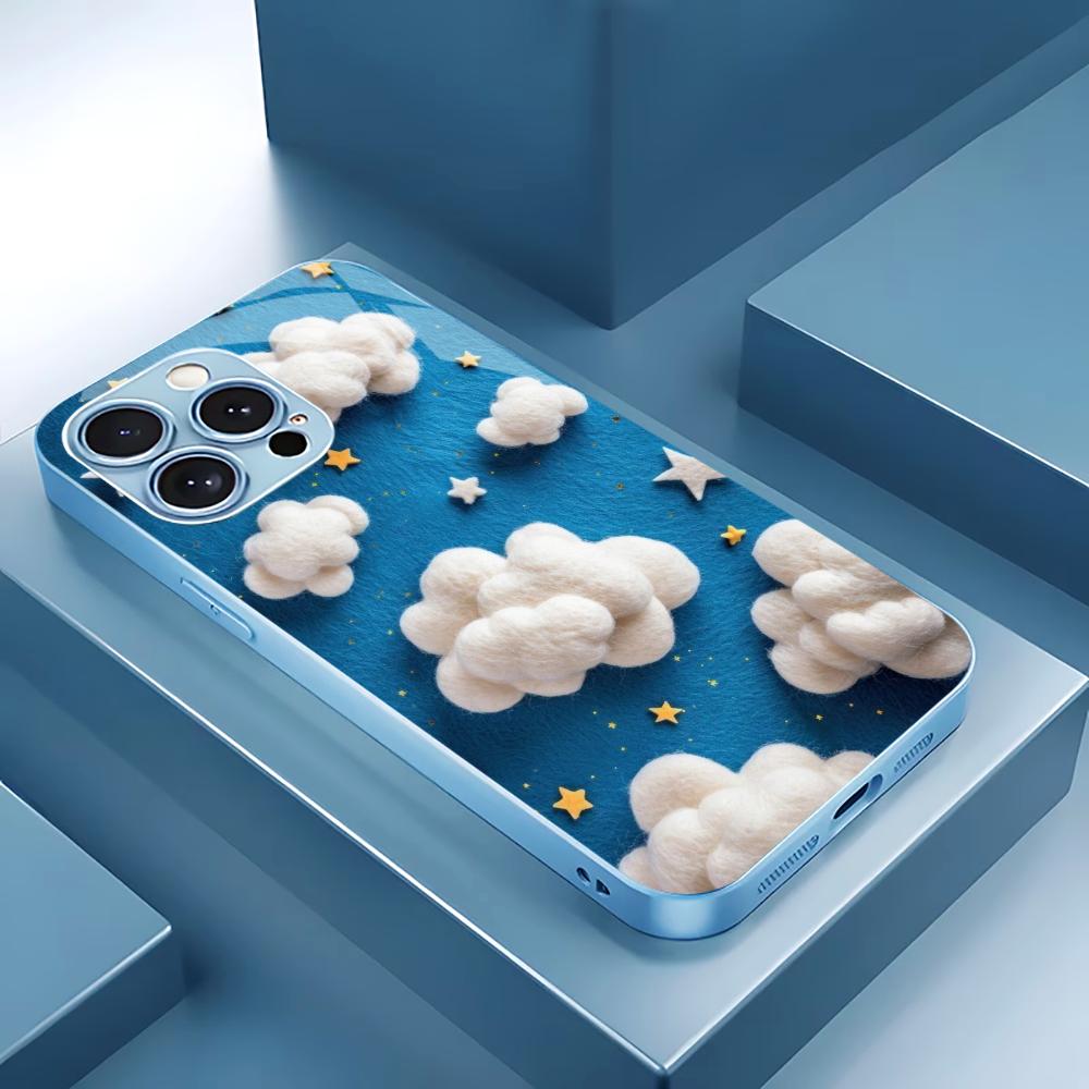 Dreamy Blue Sky Cloud Print for iphone 17 case for coque iphone Fashion Case fundas Glass for iPhone 17 16 15 14 13 pm Pro Plus