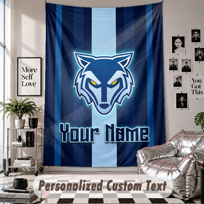 Nástěnná tapisérie s vlastním jménem a textem, Dekorativní tapisérie Warrington Wolves pro ložnici
