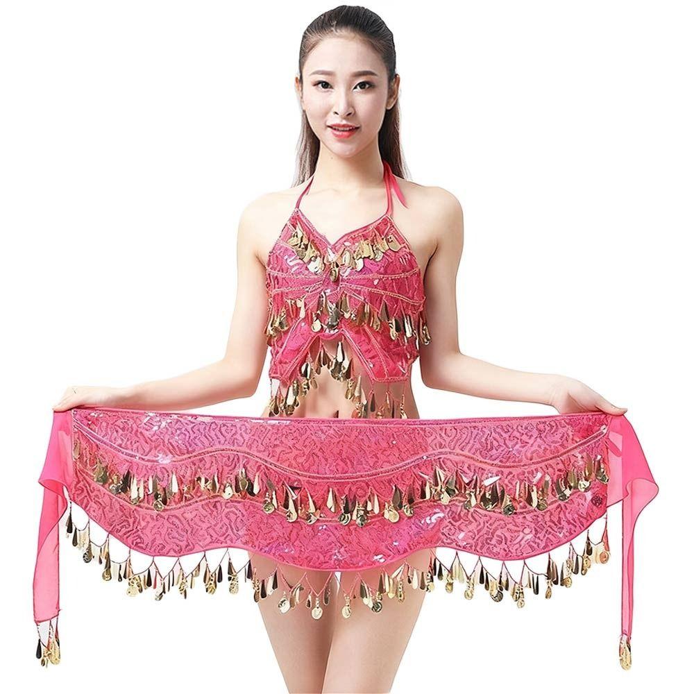 Sequins Women Belt Skirt with Gold Color Coin Belly Dance Belt Belly Dance Hip Scarf Show Costumes