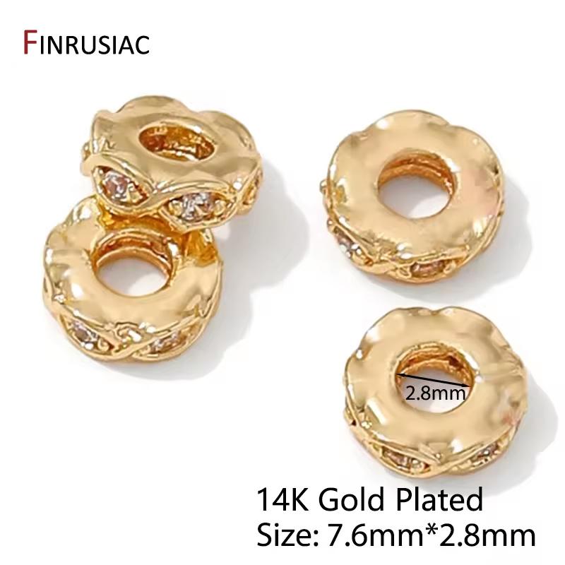 14K Gold Plated Messing Flache Abstandshalter Perlen Für Armband, Trennstück Für Perlen, Eingelegte Zirkonia Abstandshalter Perlen Für DIY Schmuckzubehör