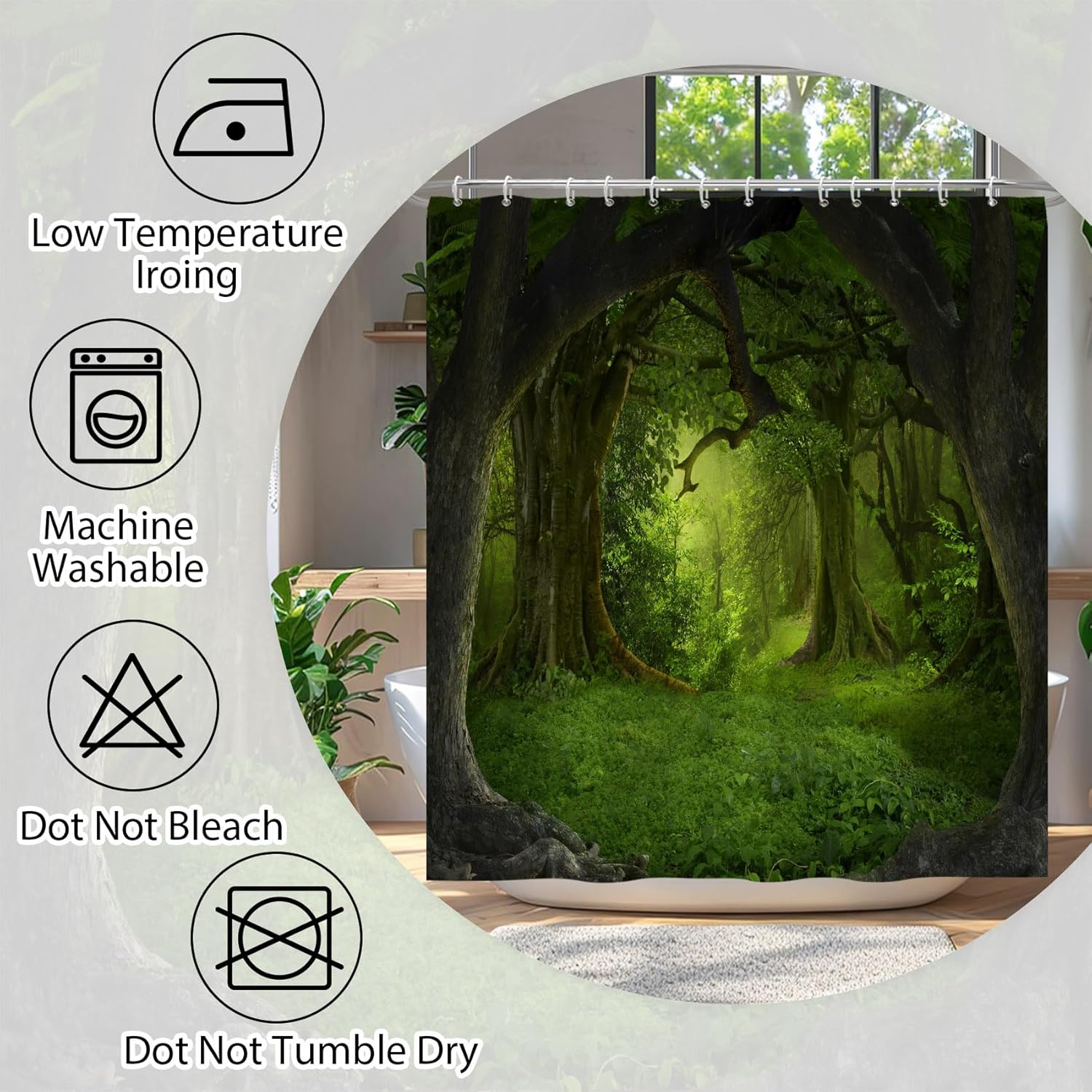 Renaiss 72x96 дюймов Зеленый Зачарованный Лес Занавеска для душа Тропическое Старое дерево Глубокие Джунгли Тропический лес Фэнтези Природный пейзаж Aes 90x180cm