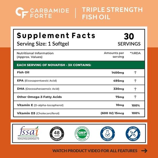 Carbamide Forte Triple Strength Omega 3 Fish Oil Capsules 1400mg | Omega 3 Fatty Acid Supplements | Omega 3 Capsules | Fish Oil Omega 3 Capsules
