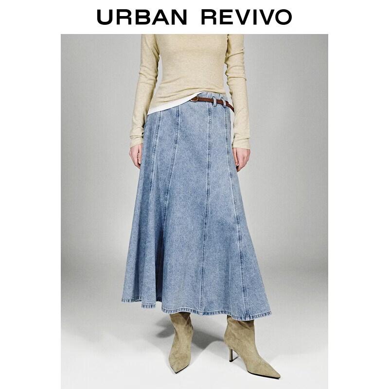 

UR 2026 Жіноча джинсова міді-спідниця з поясом, washed S