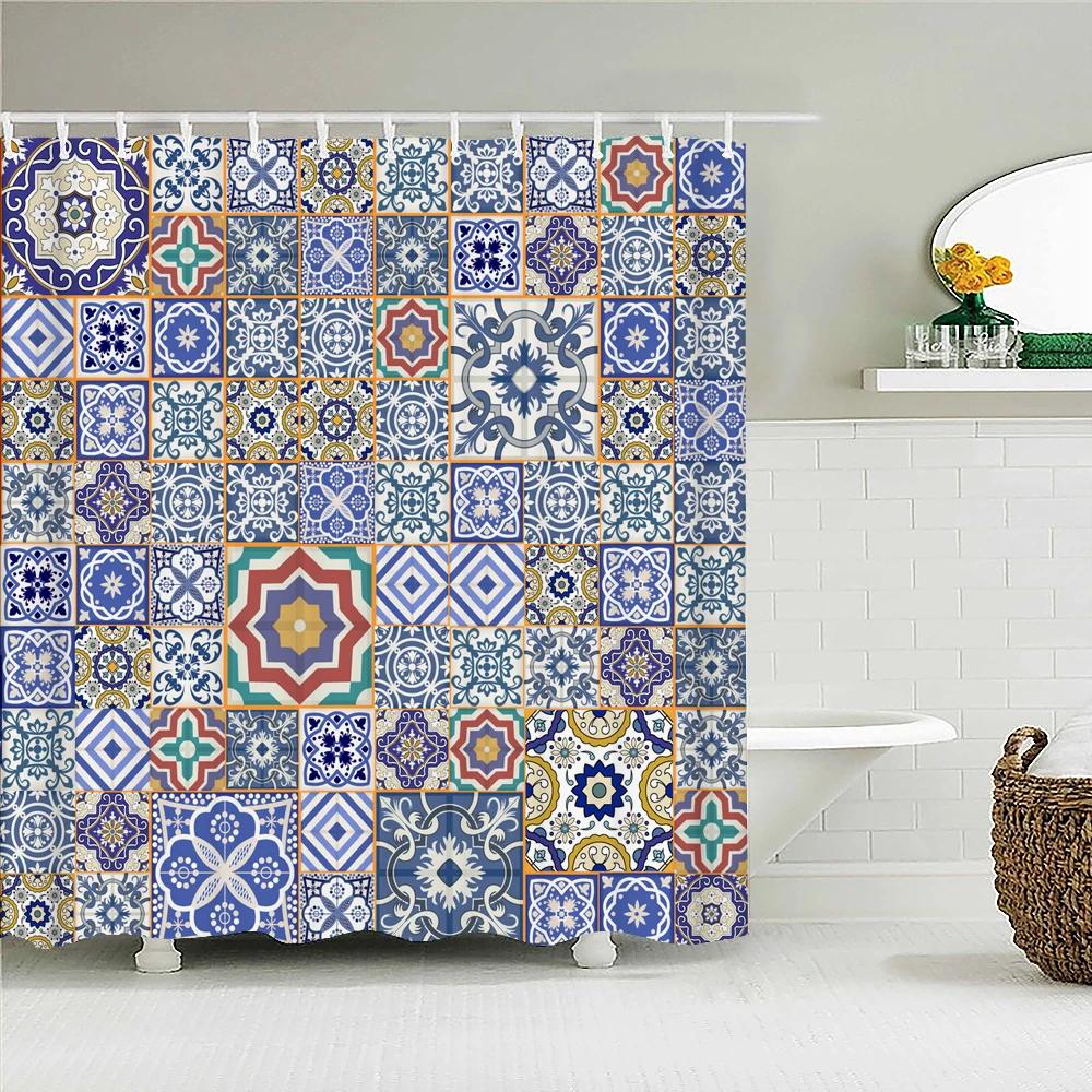 Waterproof Fabric Shower Curtain For Bathroom Colorful Bohemian Print Bathtub Curtains Polyester Bathroom Curtain With 12 Hooks