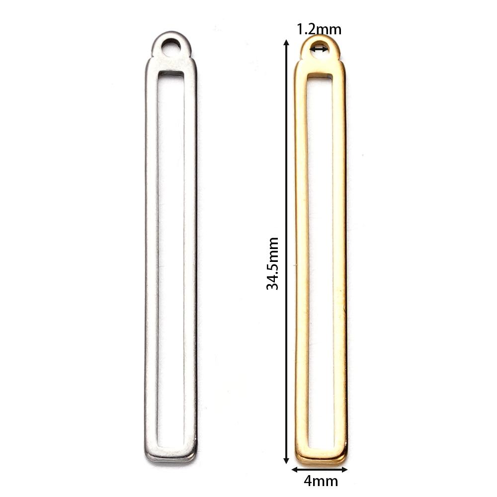 5/10Pcs 4*34.5mm Stainless Steel Hollow Rectangle Frame Charms Pendants for Earrings Necklace DIY Jewelry Making Wholesale