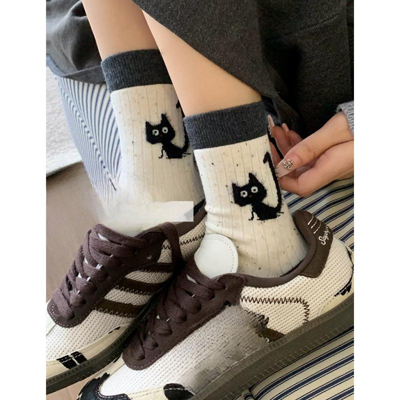 Kreslené tečkované ponožky pro ženy, ponožky do půlky na podzim a zimu, čistá bavlna, trendy rostlinný fleece, roztomilé froté ponožky na jaro a podzim