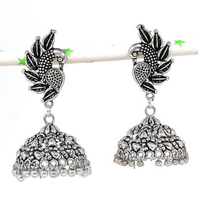 Natural Indian Look Jhumki Gemstone Silver Tribal Bali Earring 2.25" M6k68