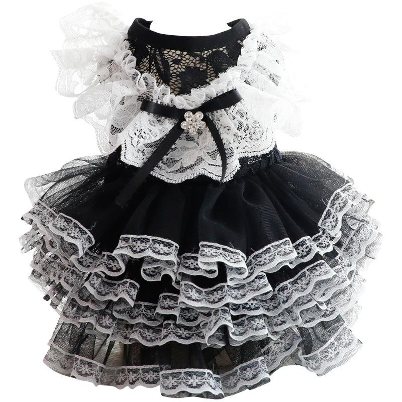Dog Clothes Spring and Summer Thin Cat Princess Dress Black Lace Dress Hand-made Small Dog Pet.