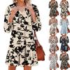 Women's Fashion Elegant Autmn And Winter Long Sleeve V,Neck Christmas Print Dress