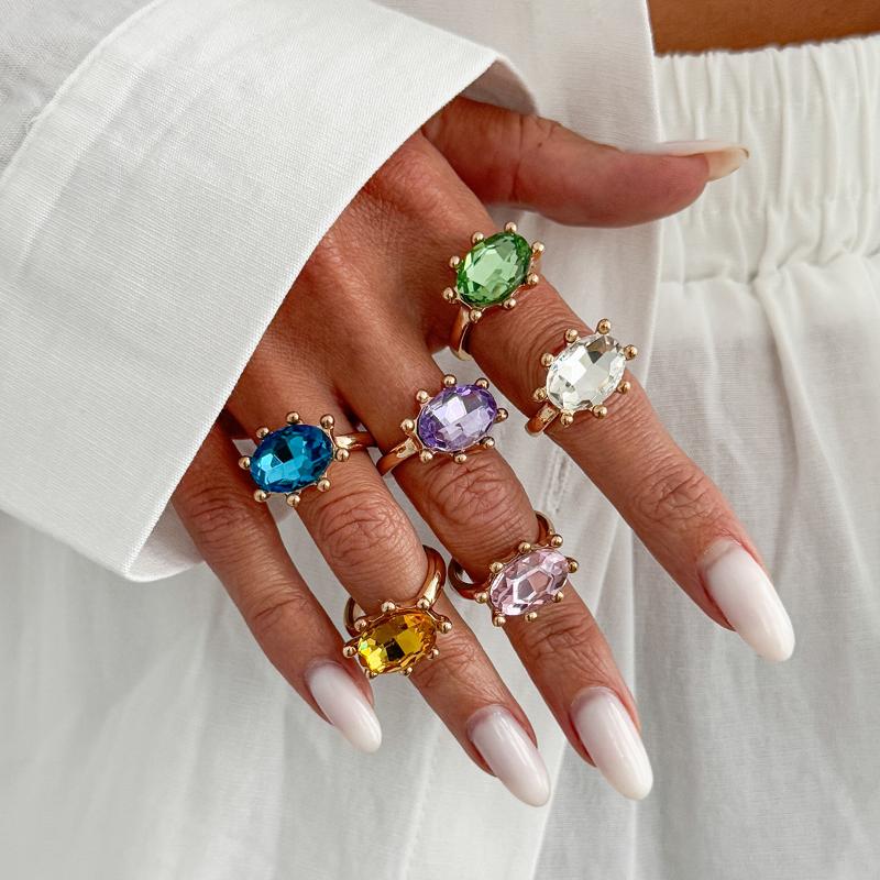 Waterproof Geometric Rhinestone Opening Rings for Women Dainty Colored Gemstone Jewelry for Birthday Gift for Her