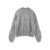 Women Loose Knitted Cardigans Coat Y2K Star Embroidery Sweaters Vintage Purple Streetwear Casual Single Breasted Long Sleeve