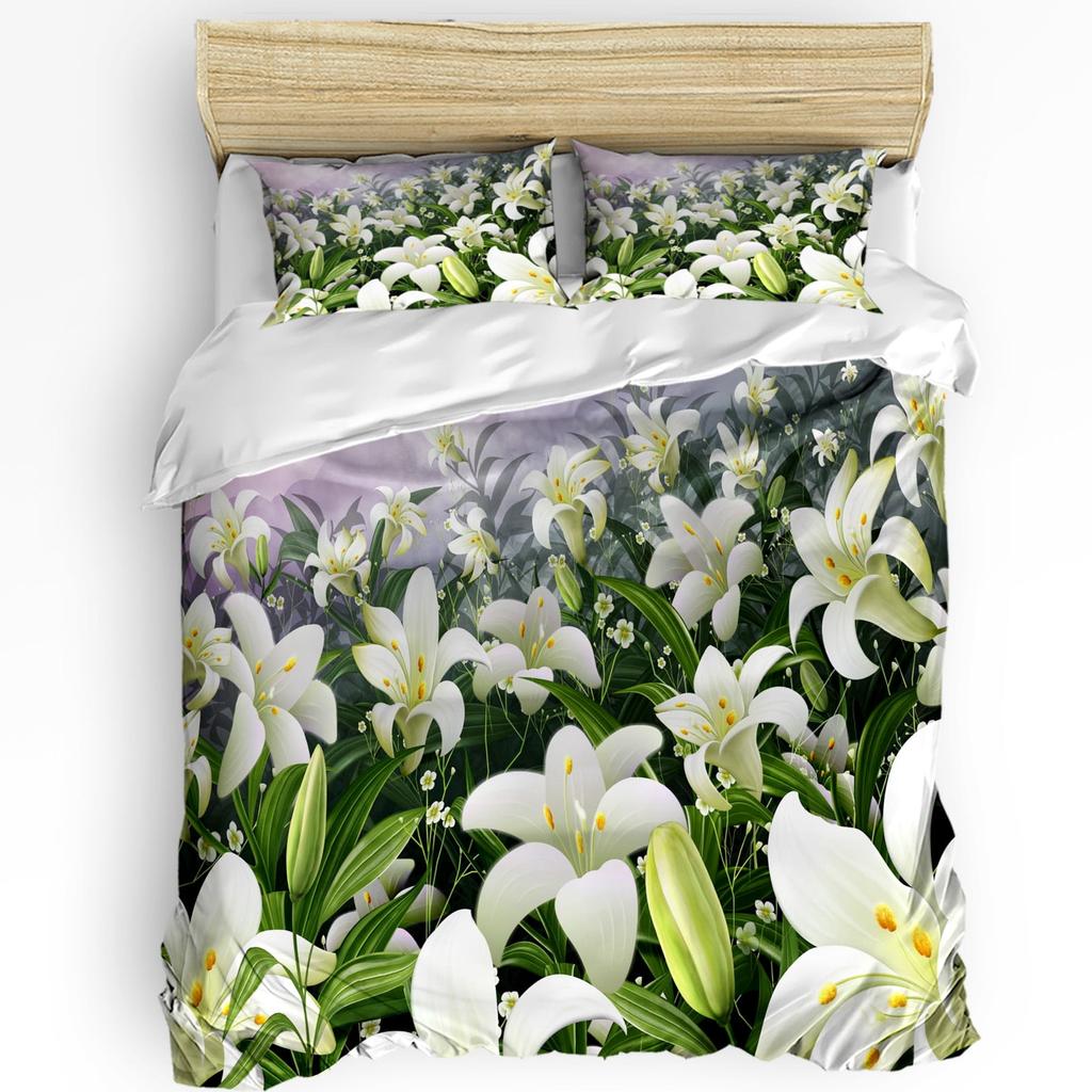 Comforter Plant White Magnolia Flower Art Bedding Set Suitable For Children Adult Bedroom Decoration