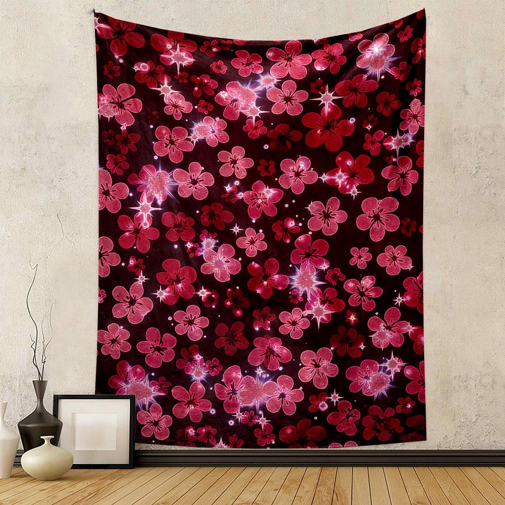 Glowing Pink Cherry Blossom Design Patterned tapestry home decor, suitable for bedroom and living room, gift