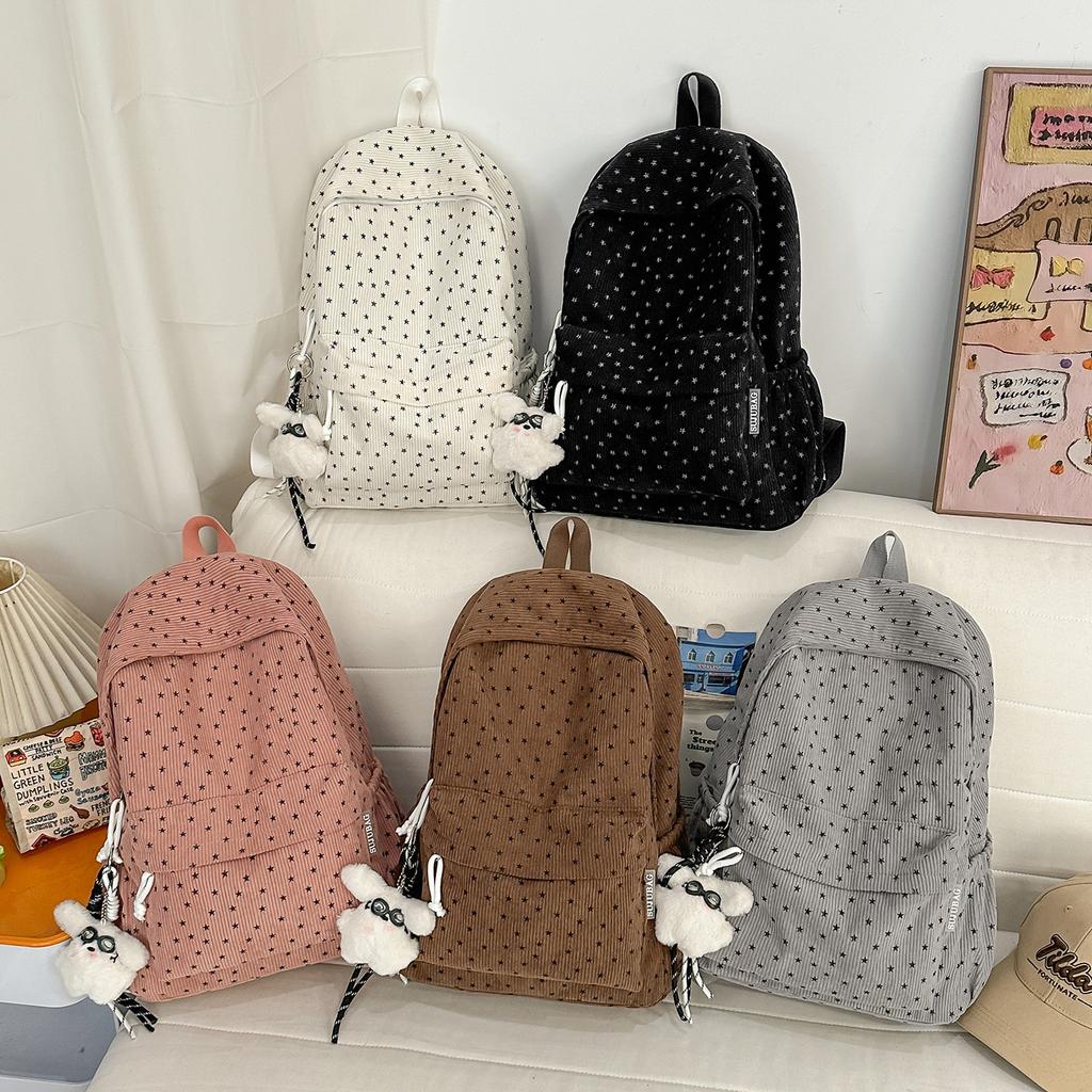 School Bag: New Corduroy Star Floral Student Backpack, Backpack for Middle and High School Students, Tutoring Backpack, Backpack