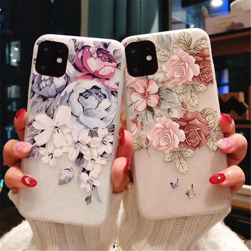 

Матовый чехол для iPhone 13 12 11 Pro Max X XR XS Max 6 6s 7 8 Plus 5 SE 3D Art Rose Flower Painting Рельефный мягкий чехол из ТПУ