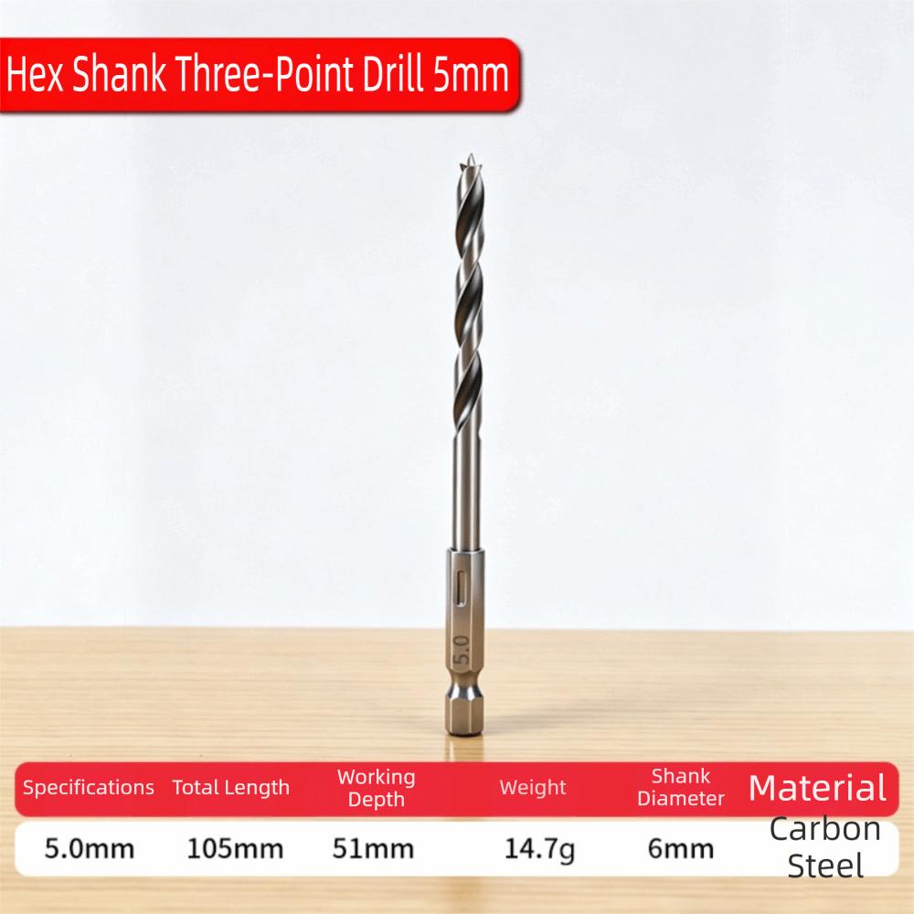 3-10mm Woodworking Drill Bit Three-Pointed High Hardness Hole Drilling Tool Hex Shank Spiral Flute Twist Drill Bit