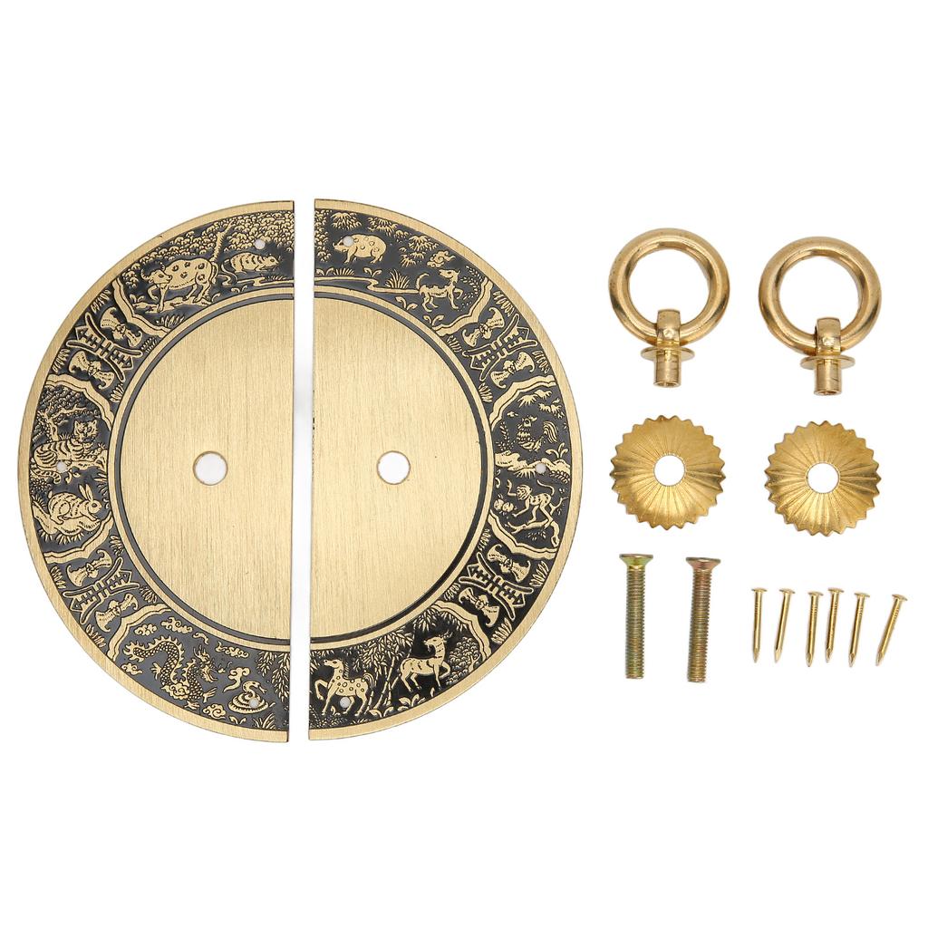 Antique Cabinet Handles Brass Round Panel Decorative Double Cabinet Pulls for Wardrobe Bedroom