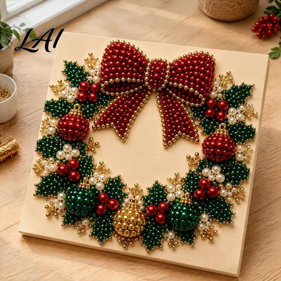 Progetti Artistici per Alleviare lo Stress Kit Perle Finte di Natale Pittura Capanna Innevata di Babbo Natale Kit Artigianale 3D Scintillante con Perline Fai da Te per Adulti Parete per le Festività Invernali di Casa