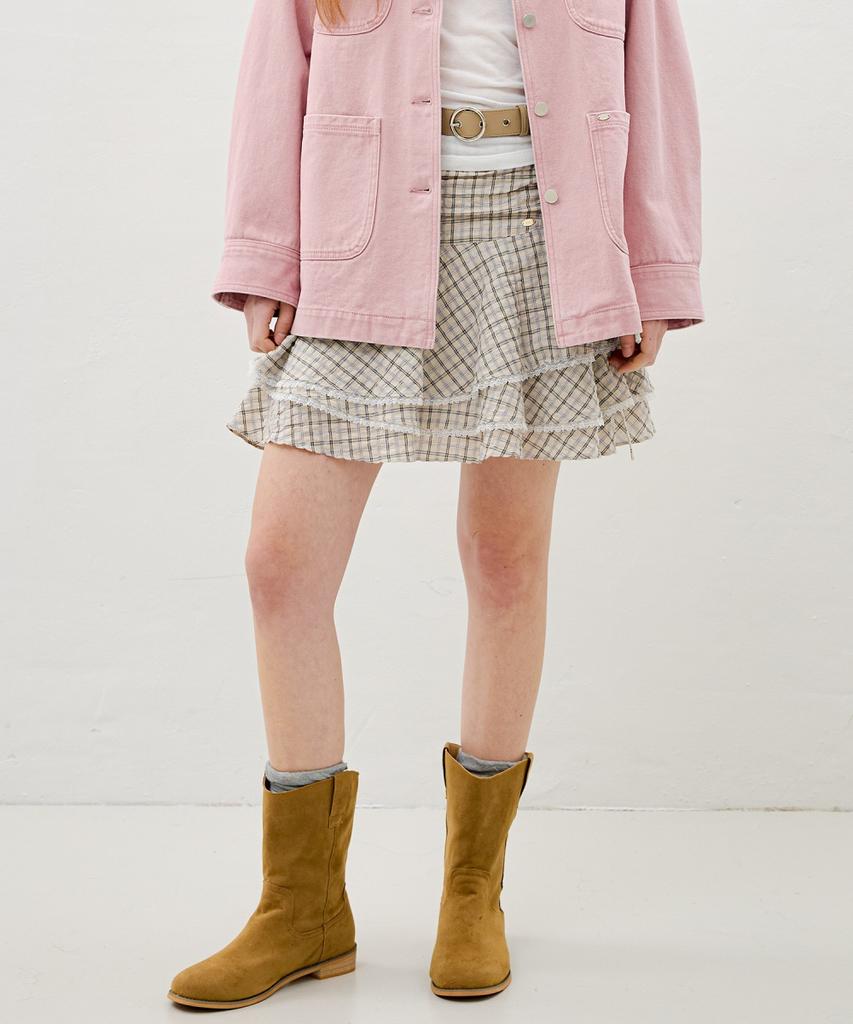 Ollibeudeollibeu Check Frill Tiered Skirt Oe6Ms3070