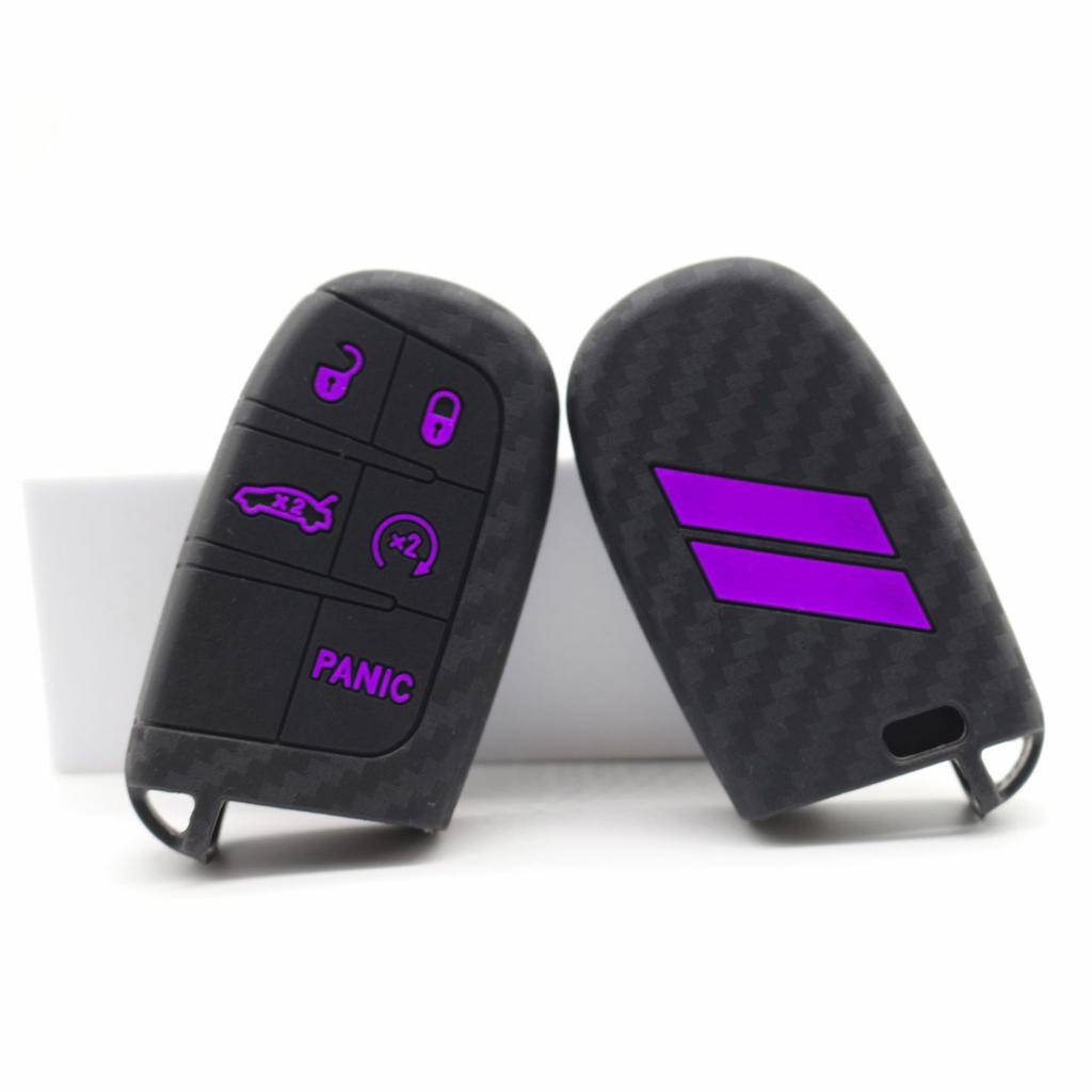 Fits For Dodge Key Fob Cover 5 Buttons Silicone Key Case Carbon Fiber Car Key Protector For Chrysler Grand Cherokee Dodge Ram