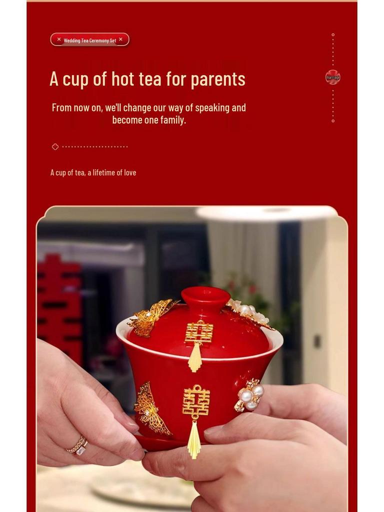 Double Happiness Butterfly Love Teacup Set: Wedding Bowls, Red Tea Set, Chopstick Pair, Dowry Gift