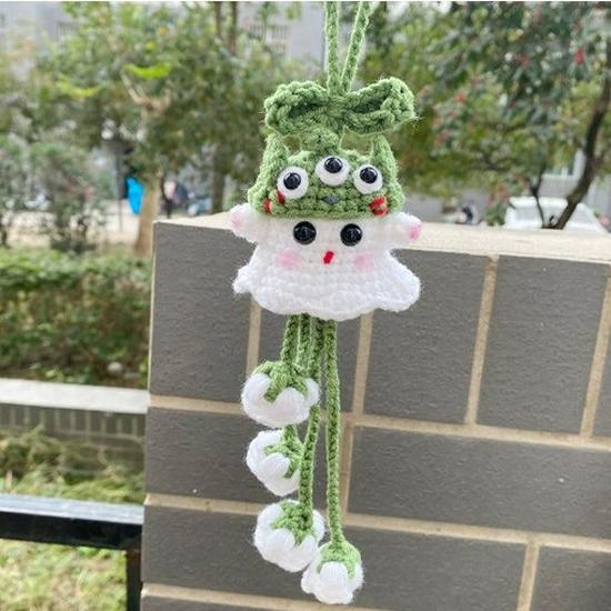 

Three-Eyed Alien Pumpkin & Ghost Crochet Pendant: Handmade Halloween Gift