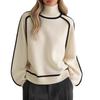 Women's Casual Round Neck Colorblock Pullover Sweater Loose Casual Long Sleeve Contrast Color Top