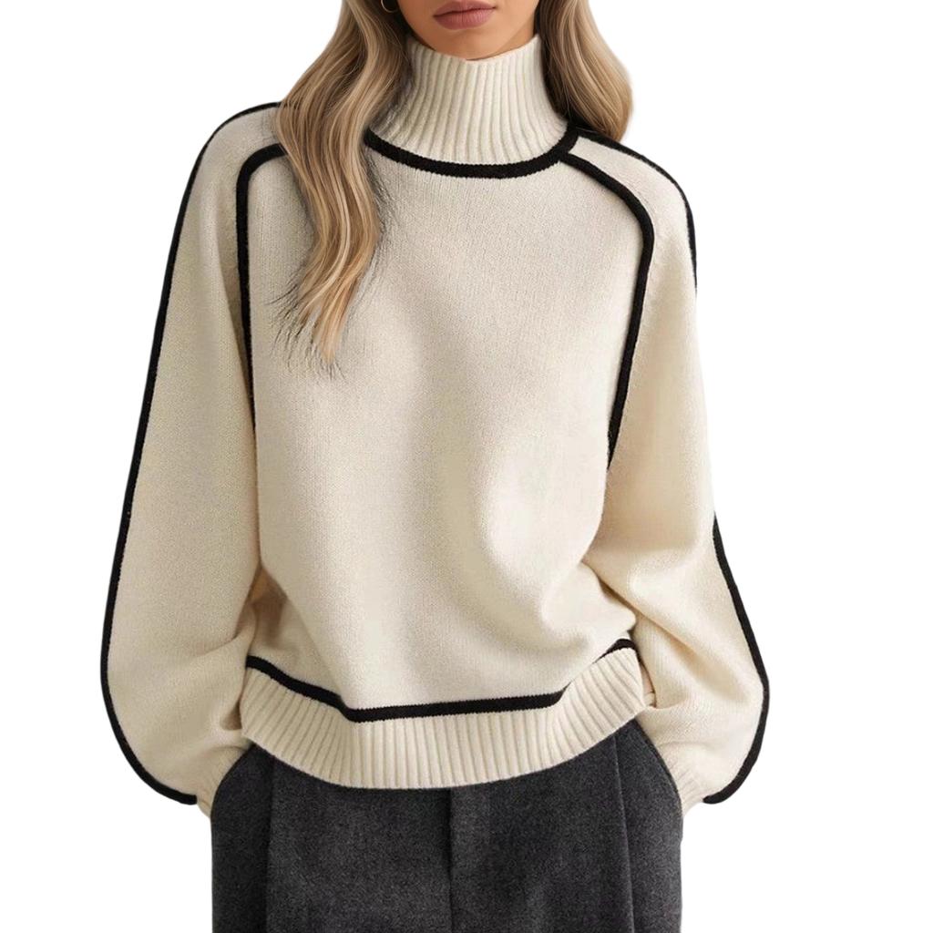 Women's Casual Round Neck Colorblock Pullover Sweater Loose Casual Long Sleeve Contrast Color Top