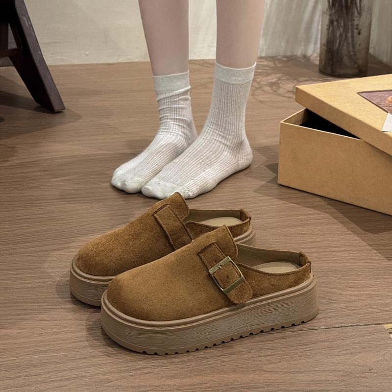 

Одна нога на голове сумки-мюллера и полутапочки для женщин, чтобы носить осенью и зимой 2025 года, новые ретро Биркенст на толстой подошве с увеличением высоты 40