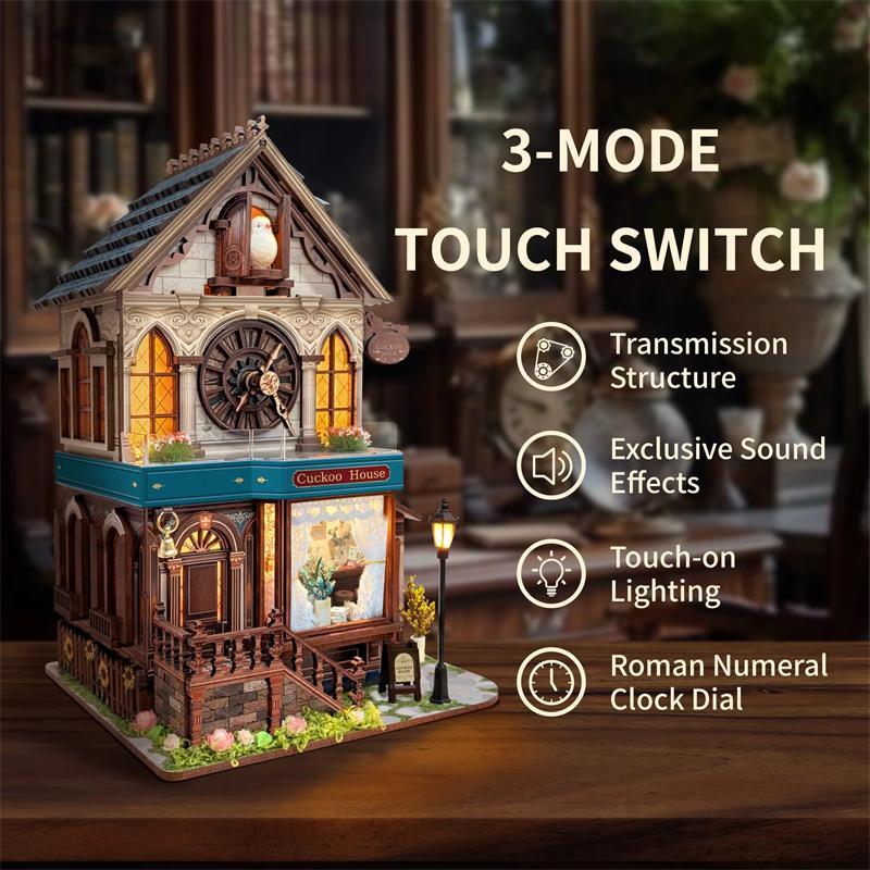 Retro Cuckoo House DIY Wooden House Cottage Figurines Miniatures Kits With LED Lights Home Decoration For Adult Handmade Gifts
