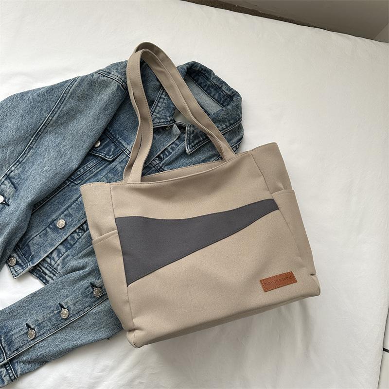 

ins style solid color versatile hand bag college student class shoulder bag commuter bag large capacity canvas tote bag women хаки