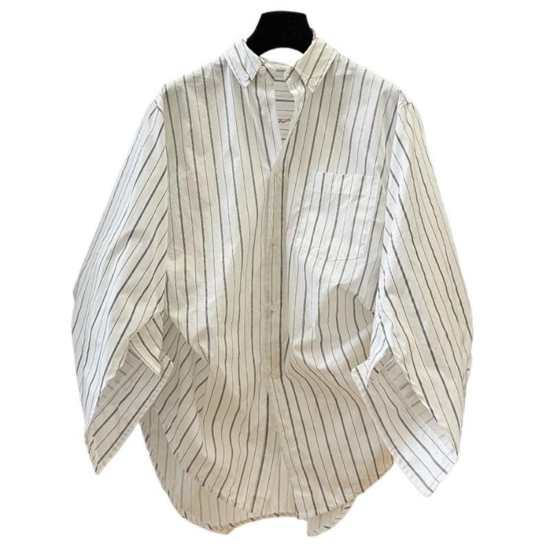 

Women s Striped Style Shirt Minimalist Lapel Single Pocket Ladies Button Up Blouse Spring Loose Casual Famale Long Sleeved Top XXL