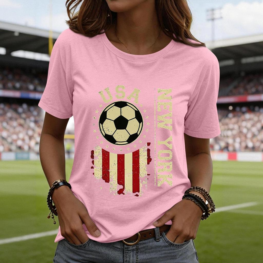 Women's Fashion Casual Printed Short Sleeve Round Neck Pullover Tops