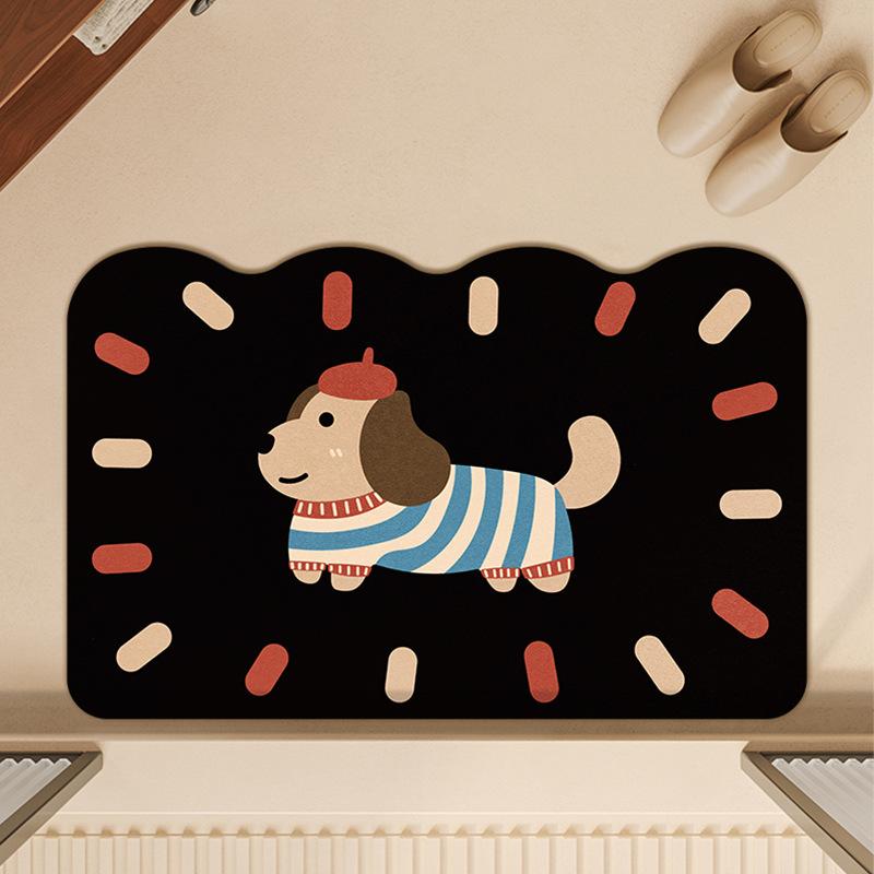 Cartoon Dog Bathroom Floor Mat, Special Diatom Mud For Bathroom, Water-Absorbing Non-Slip Foot Pad, Dirt-Resistant And Quick-Drying Ground At The