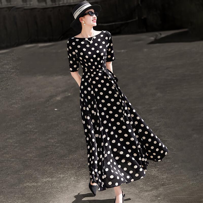 Lancer French Retro Polka Dot Maxi Dress XXL