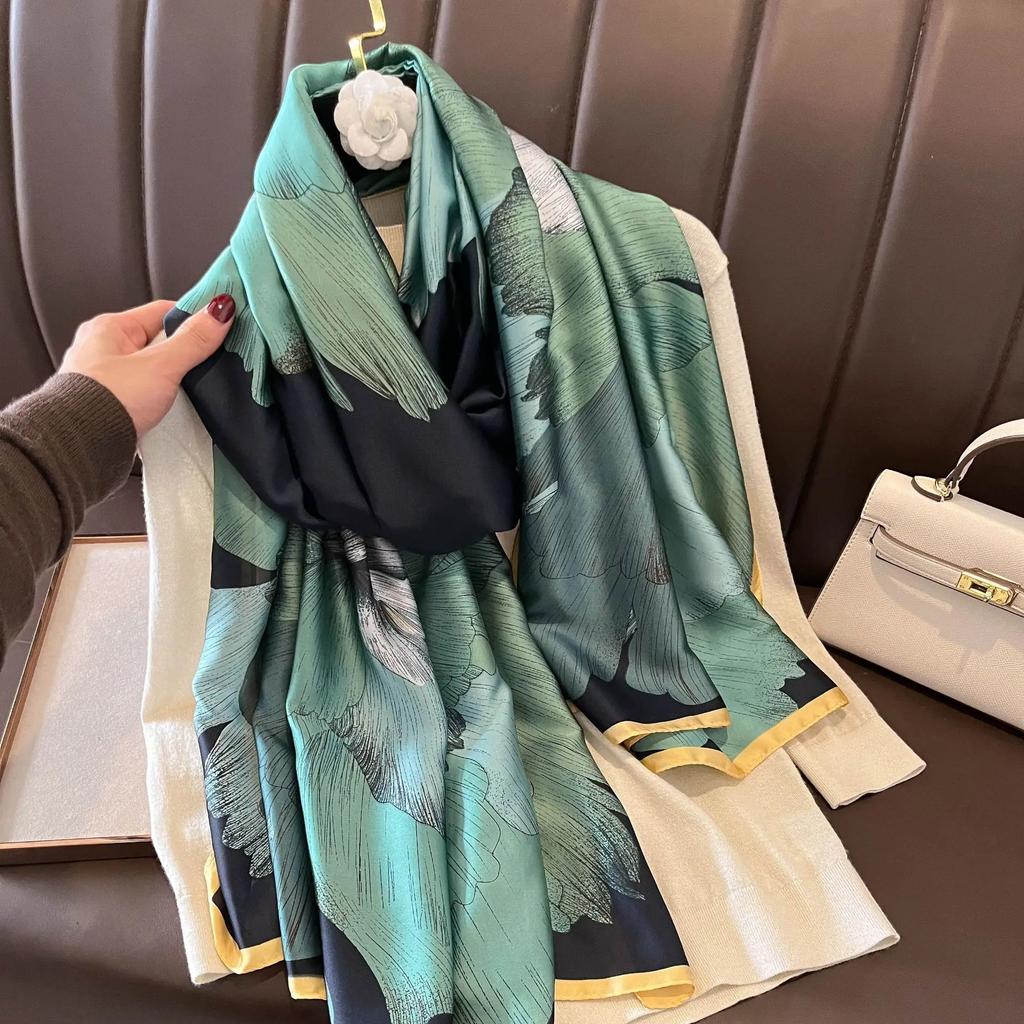 New Spring Scarf Women'S Luxury Design Scarf Silk Smooth Scarf Soft Muslim Headband Shawl Beach 85X180Cm