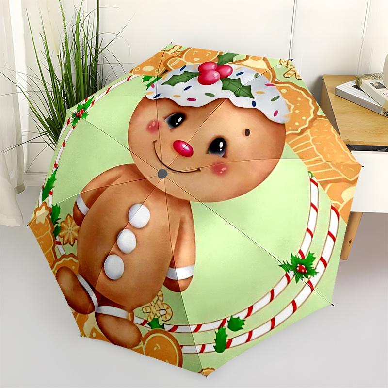 

Gingerbread Man Themed Travel Umbrella-8 Ribs Automatic Opening and Closing, Portable Folding Design, Compact and Stylish Umbrella Suitable