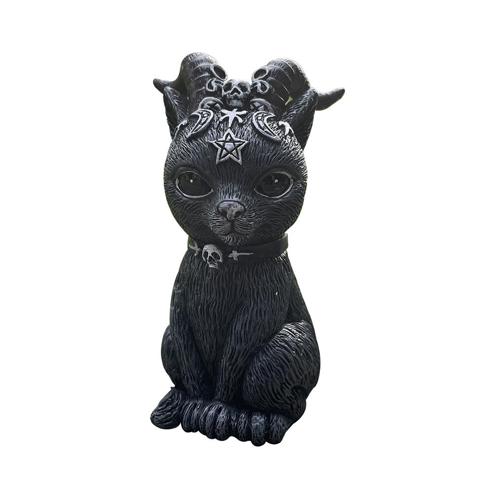 Halloween Magic Cat Resin Figurine Horned Cat Statue Desktop Decor Gift