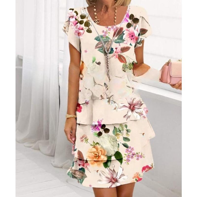 HNXC Abiti casual con scollo a V e maniche corte, estate e primavera, da donna