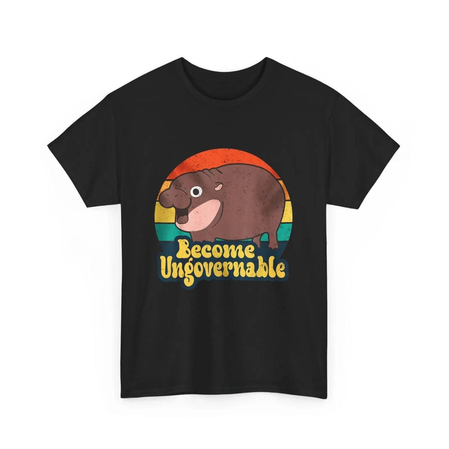 Become Ungovernable Funny Baby Hippo Moo Deng Saying T Shirt S чёрный